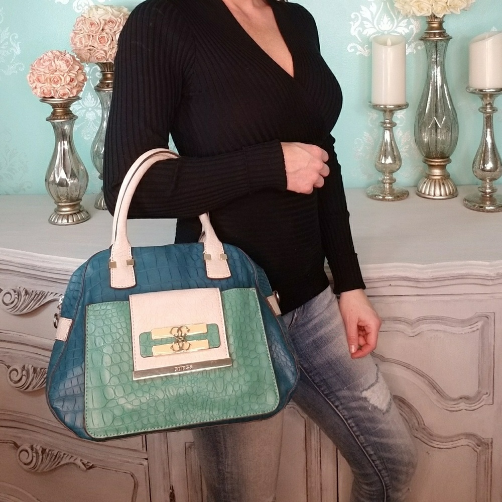 Guess Teal Crocodile Purse